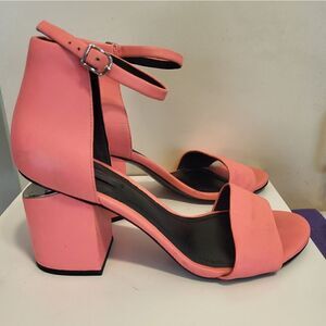 Alexander Wang "Abby" Flou Coral Leather Notch Cut Out Heel Sandals Sz 9/39 $675